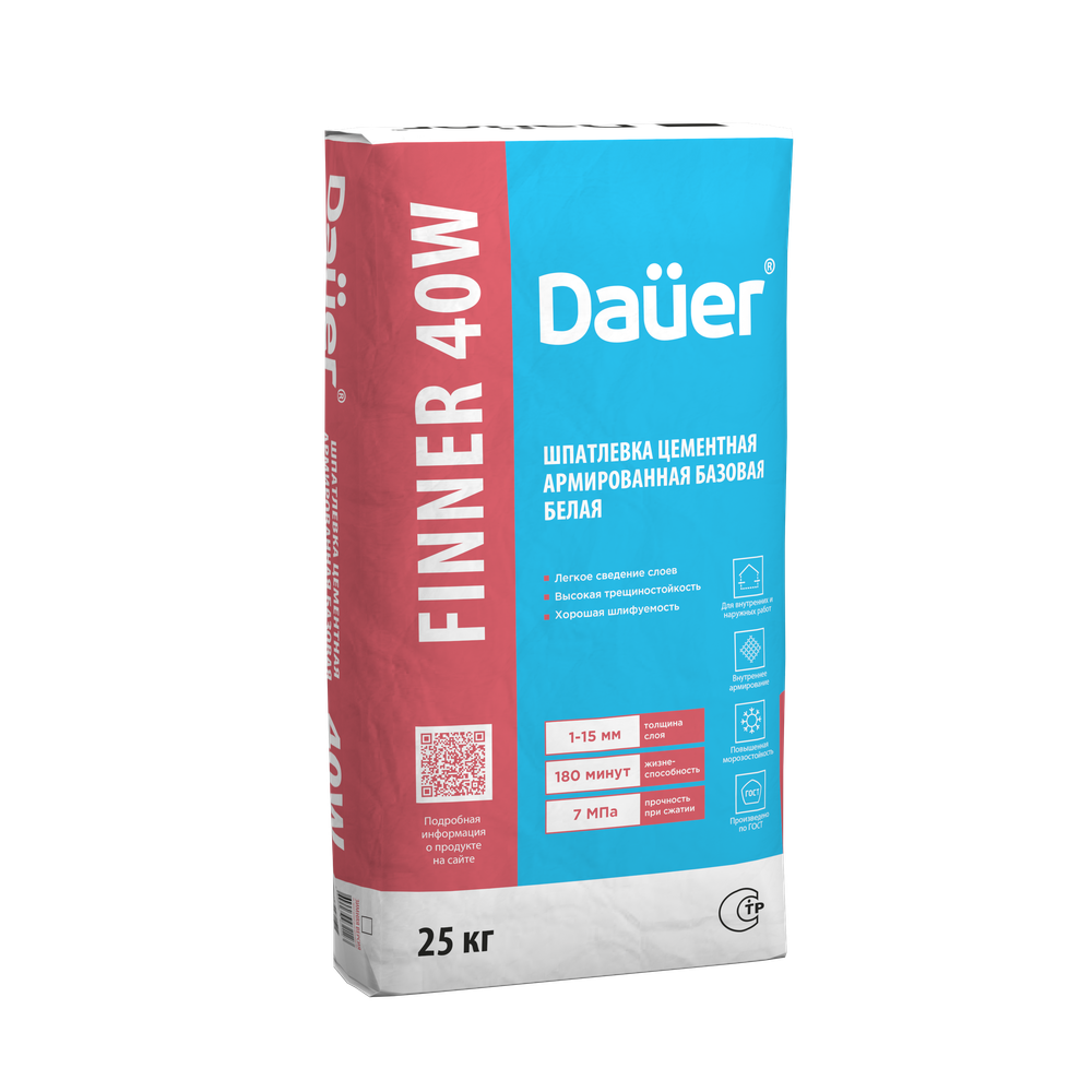 Dauer FINNER® 40W Шпатлевка цементная армированная базовая белая Dauer FINNER® 40W Шпатлевка цементная армированная базовая белая