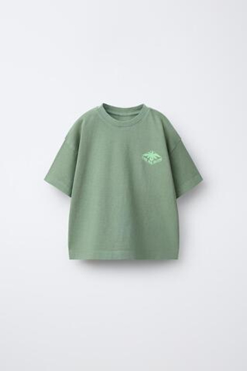 ZARA ФУТБОЛКА С ЛОГОТИПОМ, СВЕТЛЫЙ ХАКИ
