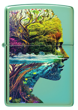 Зажигалка ZIPPO Единение с природой с зеленым глянцевым покрытием | One with Nature Design High Poli