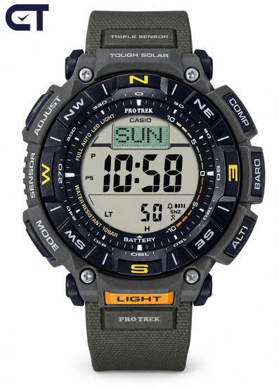CASIO PRG-340-3DR PRO TREK мужские наручные часы — зелёная PRO TREK с Triple Sensor, солнечным питанием и Duplex LCD