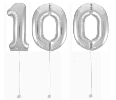 Шар-цифра 100 Серебро Silver 102 см фольга с гелием на грузике