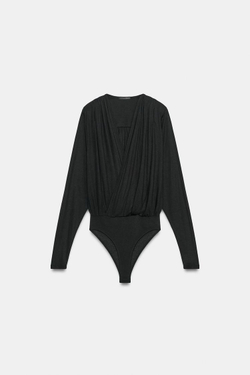 ZARA БОДИ С ЗАПАХОМ И ПОДПЛЕЧНИКАМИ, ЧЕРНЫЙ