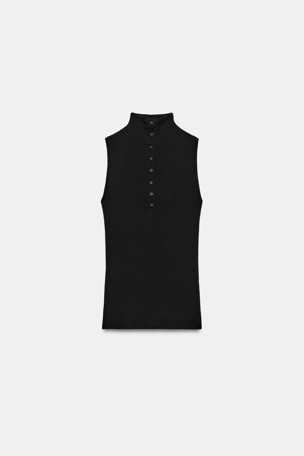ZARA ТОП С ВОРОТНИКОМ-СТОЙКОЙ И ПУГОВИЦАМИ, ЧЕРНЫЙ