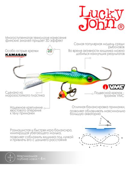 Балансир Lucky John CLASSIC 4 с тр. 40мм/29 блистер