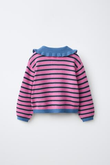 ZARA СВИТЕР-ПОЛО В ПОЛОСКУ, РОЗОВЫЙ