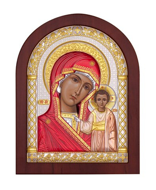 Казанская БМ, икона арочная, красное дерево, эмаль 150х200
