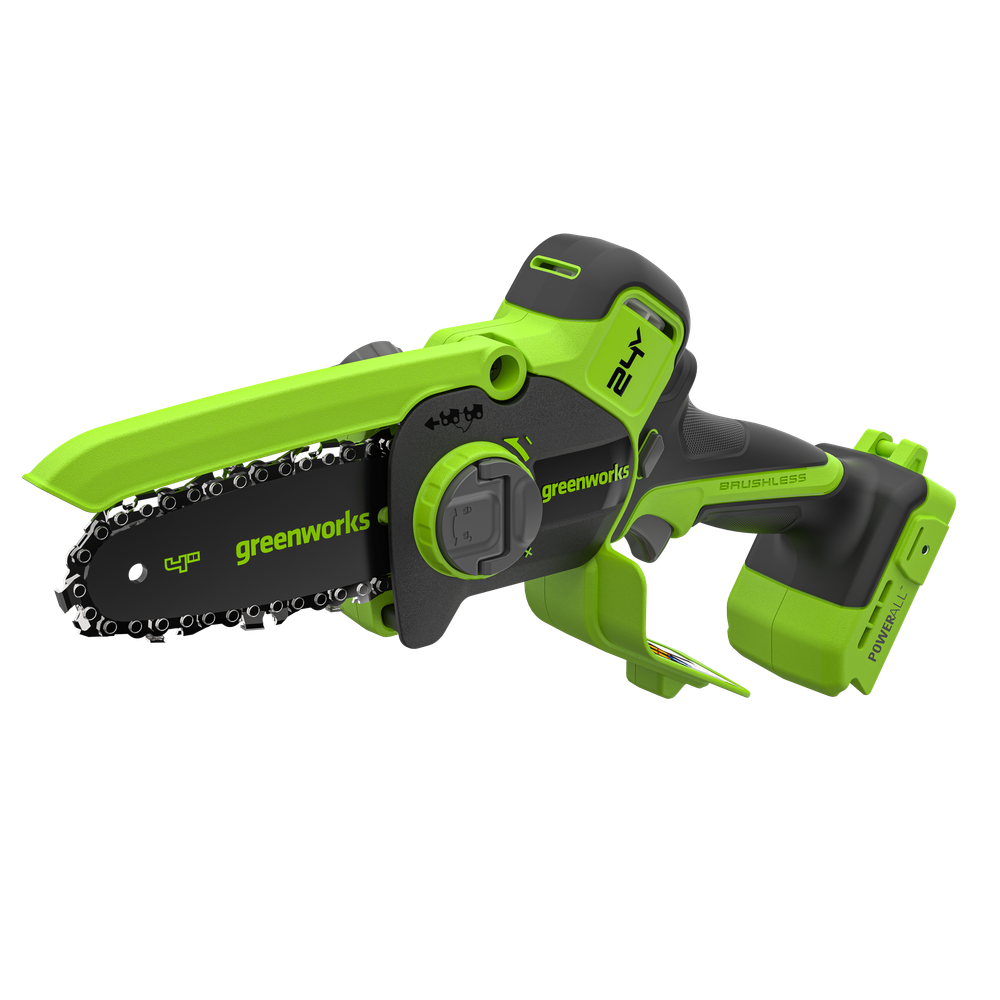 Цепная мини пила аккумуляторная Greenworks CS2410A, 24V, 10см, бесщёточная, с автоматической смазкой цепи, c 1хАКБ 2Ач и ЗУ (CS2410AUA)