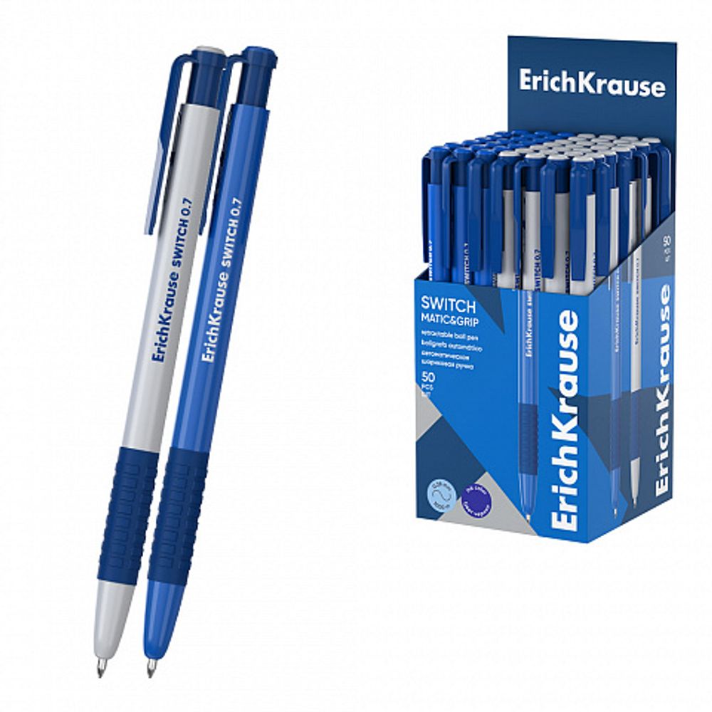 Ручка шариковая ErichKrause автоматическая Switch Matic&Grip синий 50шт в бл. Арт-61273