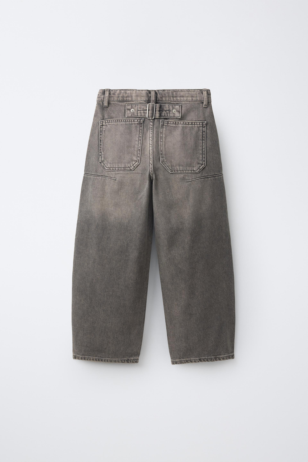 ZARA ДЖИНСЫ RELAXED BARREL СО ШЛЕВКОЙ, СЕРО-КОРИЧНЕВЫЙ