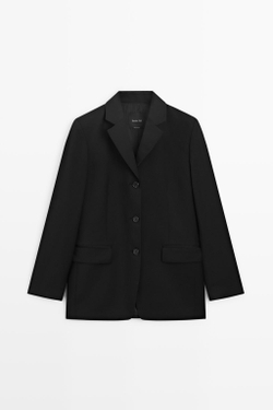 Massimo Dutti Блейзер из 100% прохладной шерсти, черный