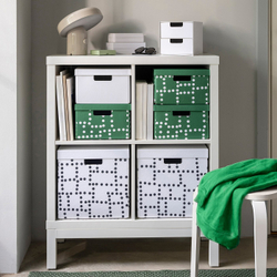 IKEA FJÄDERHARV  (ИКЕА ФЙЭДЕРХАРВ)  -  Коробка с крышкой - белая в горошек 32х35х31 см
