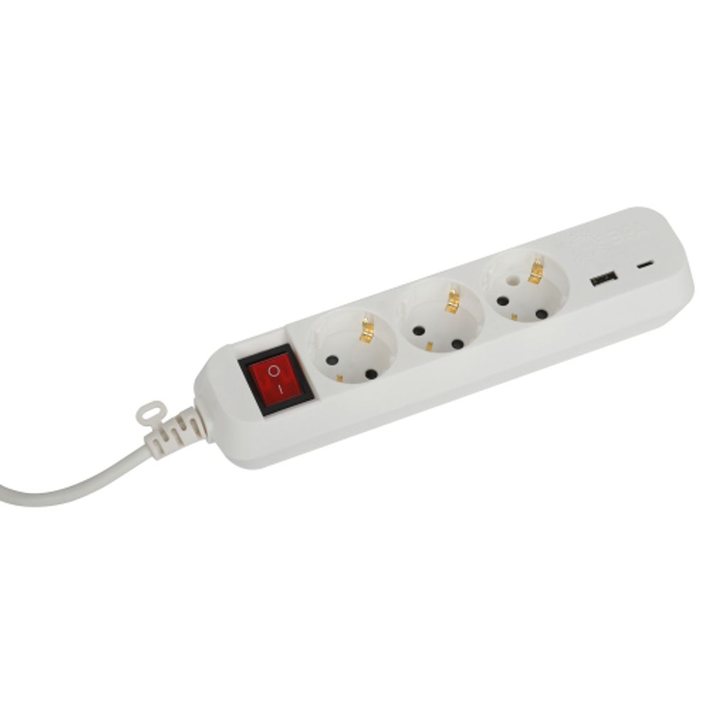 Удлинитель электрический ЭРА UB-3es-5m-USB c заземлением с выключателем 3 розетки + 1xUSBA+1xUSBC 5м 10А | Электротовары