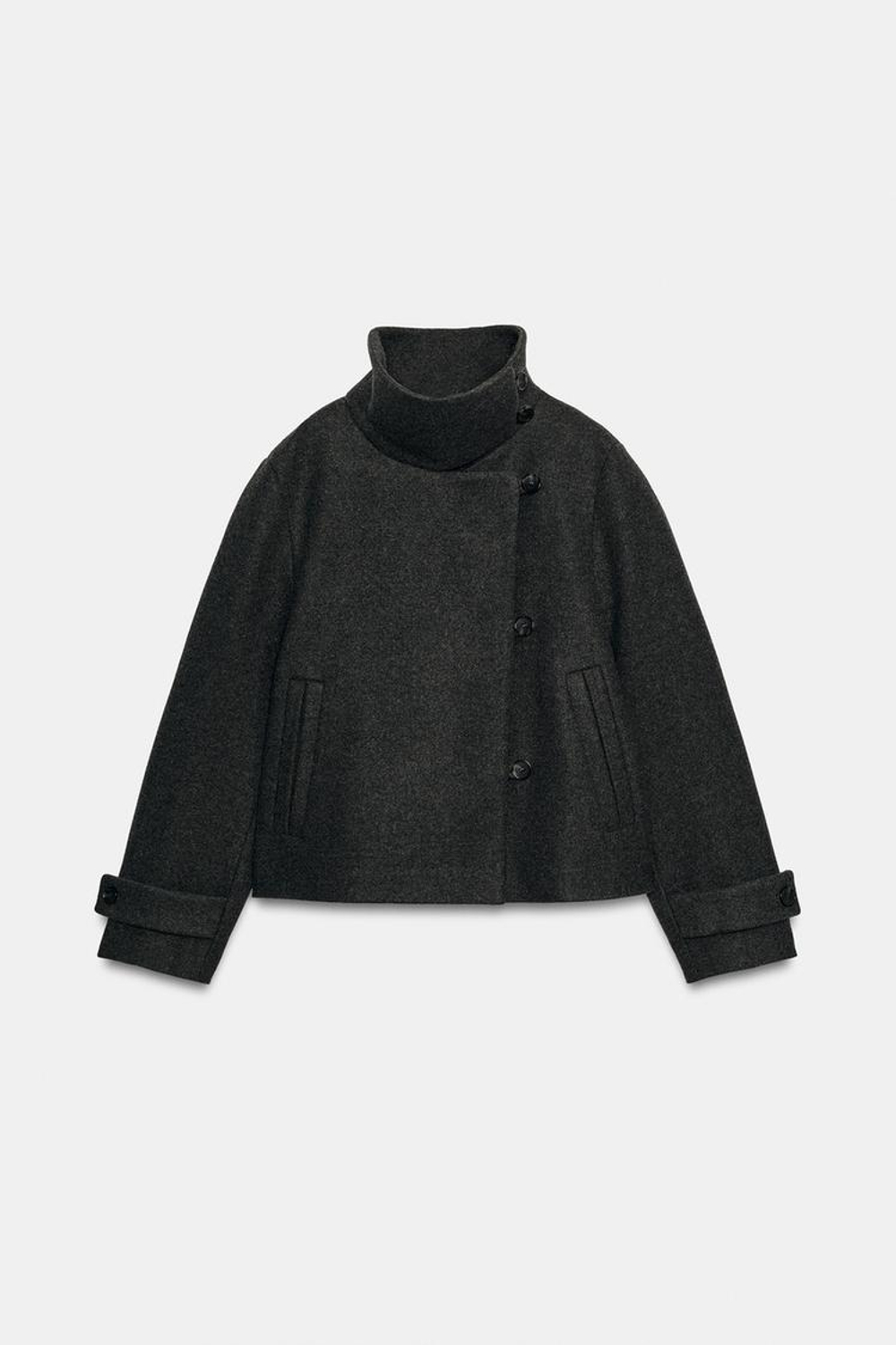ZARA МЯГКАЯ ДВУБОРТНАЯ КУРТКА, СЕРЫЙ