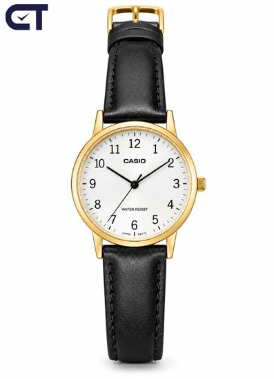 CASIO LTP-V001GL-7B CASIO Collection женские наручные часы — светлый циферблат, золотистые акценты и элегантный кожаный ремешок