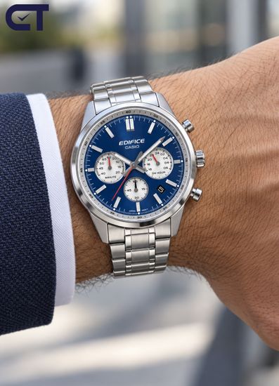 CASIO EFR-575D-2ADF EDIFICE мужские наручные часы — стальной хронограф с синим циферблатом