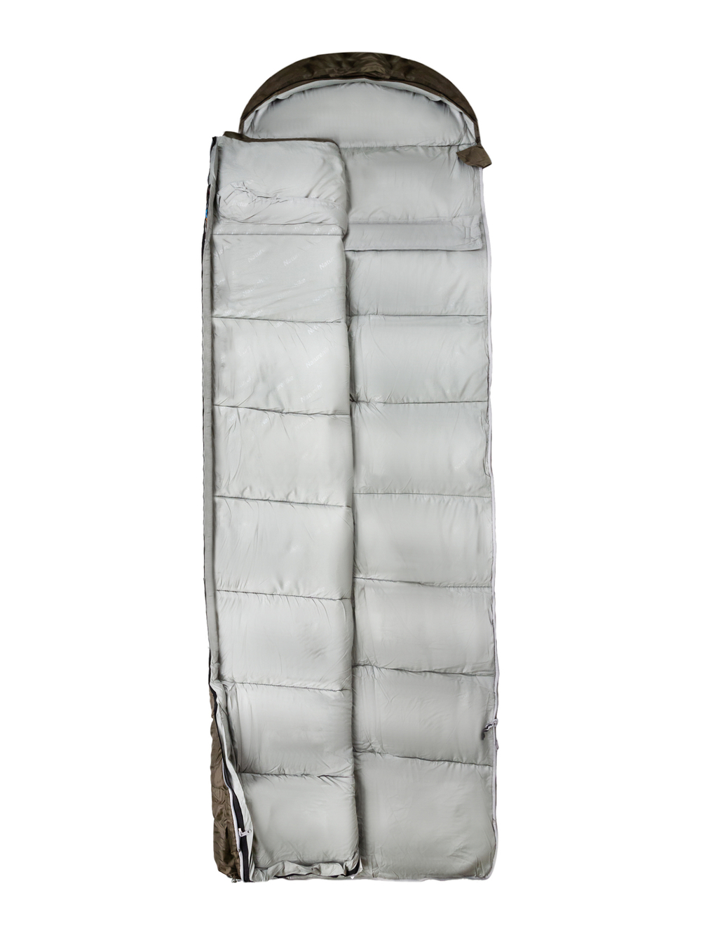 Спальный мешок Naturehike U350 с капюшоном, хаки (NH20MSD07), молния слева