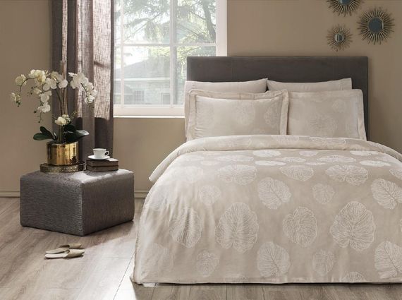 Постельное белье LIDIA бежевый жаккард deluxe TIVOLYO HOME Турция