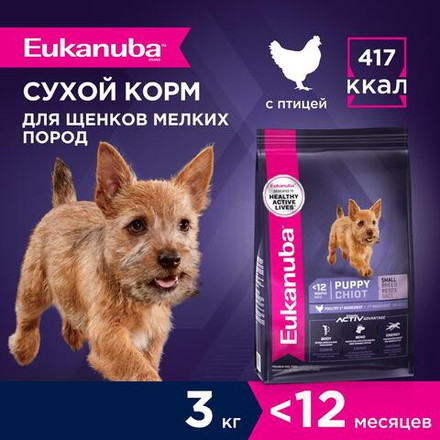 Сухой корм Eukanuba Puppy Small Breed <12 months для щенков мелких пород с курицей 3 кг