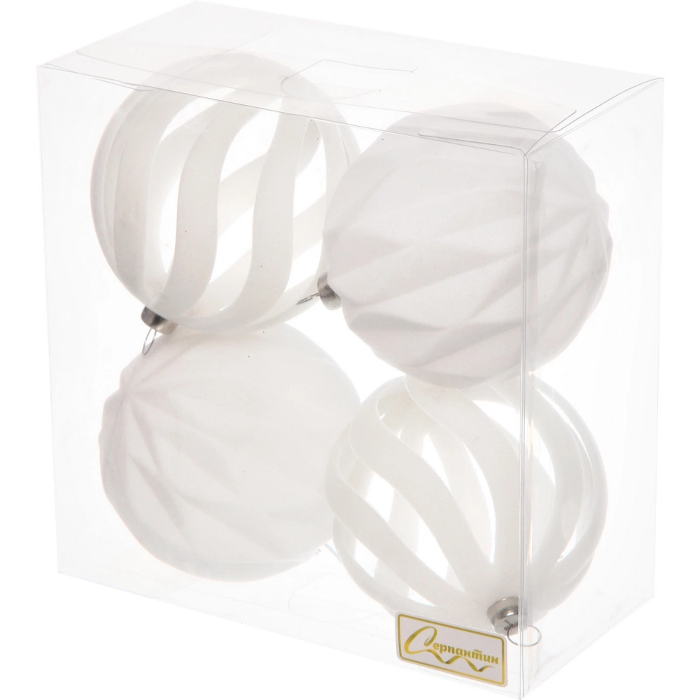 Набор шаров ВЕЛЮР «Каверзы зимы» 8 см (набор 4 шт), Белый