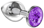 Малая серебристая анальная пробка Diamond Purple Sparkle Small с фиолетовым кристаллом - 7 см.