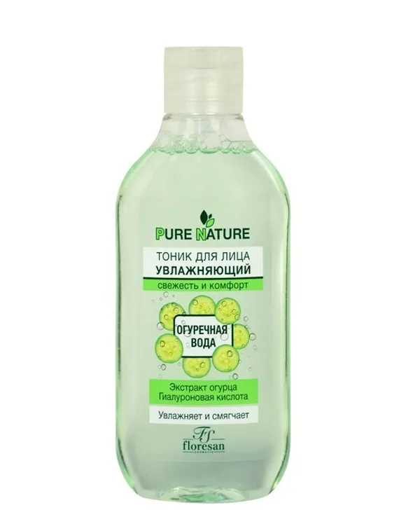Тоник Floresan Pure Natural "Увлажняющий. Огуречная вода", свежесть и комфорт, 300 мл