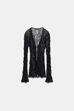 ZARA КРУЖЕВНОЙ ТОП С ПРЯЖКОЙ, ЧЕРНЫЙ