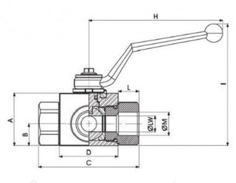 Кран 3-х ходовой шаровый M12x1.5 6L DN 06 P=500 GE3L DIN2353 Light