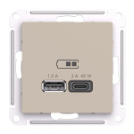 ATLASDESIGN USB РОЗЕТКА A + тип-C 45Вт высокоскор.заряд. QC, PD, механизм, ПЕСОЧНЫЙ