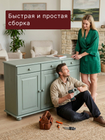 Тумба 132х39х83 Лена, 3 двери из массива сосны, с ящиками (нижняя часть буфета Лена), эвкалипт, Dipriz
