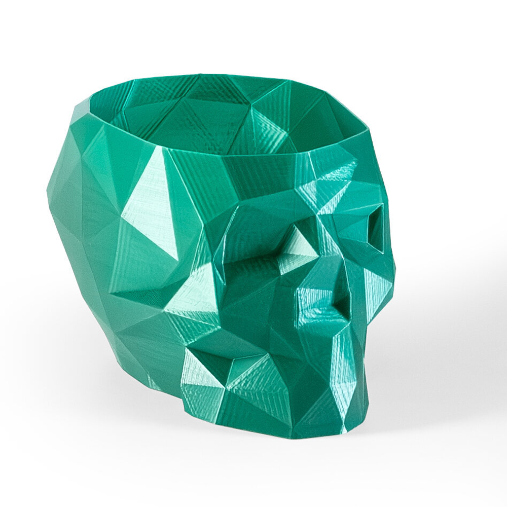 Череп-Ваза для конфет/карандашей, полигональная, 3D печать, зелёная