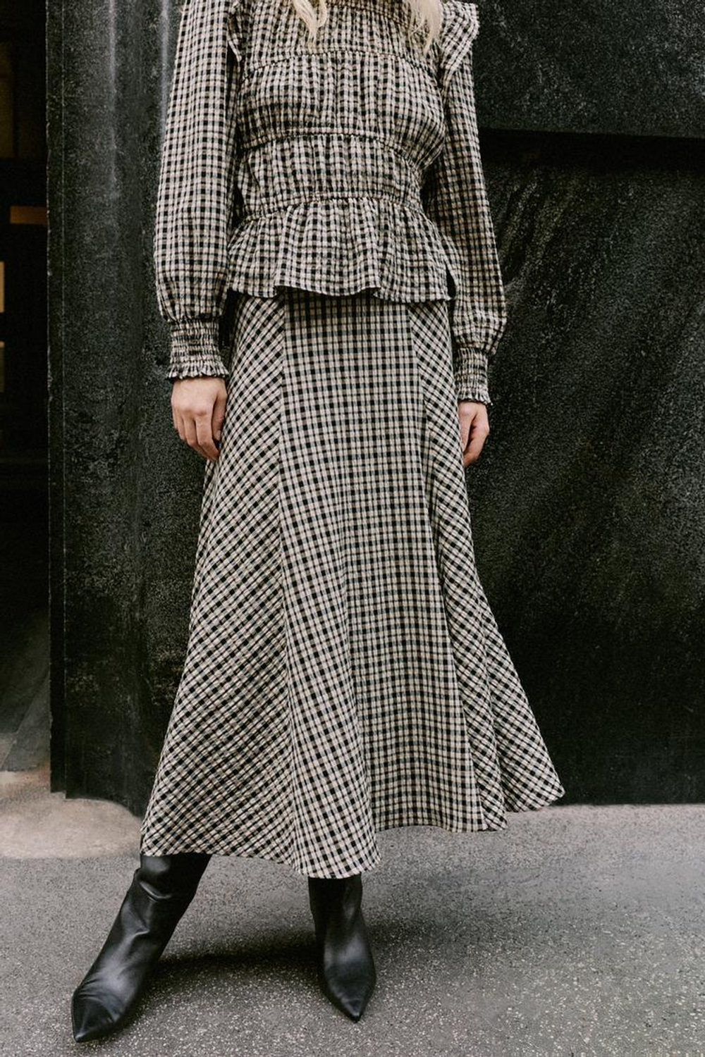ZARA ЮБКА МИДИ В КЛЕТКУ, ЧЕРНЫЙ/ЭКРЮ