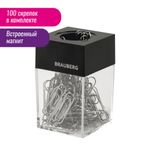 Скрепочница магнитная BRAUBERG со 100 никелированными скрепками 28 мм, прозрачный корпус, 228400