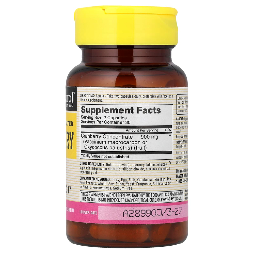 Mason Natural, клюква, высококонцентрированный продукт, 60 капсул (450 мг в 1 капсуле)