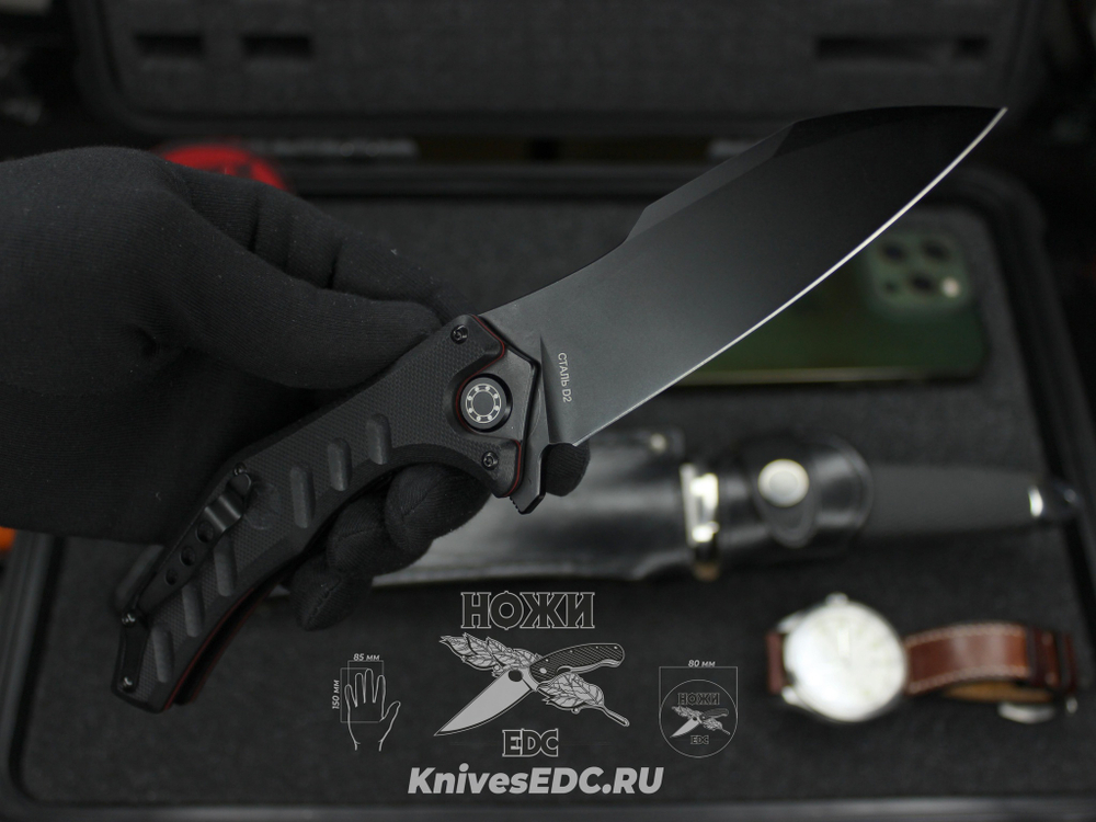 Складной нож НОКС Мангуст-2 336-708406 (Black Red) c клинком из стали D2, рукоять G10