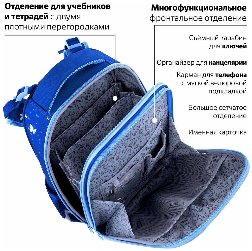 Ранец BRAUBERG PREMIUM, 2 отделения, с брелком, "Sweet dreams", СВЕТЯЩИЙСЯ, 38х29х16 см, 270593