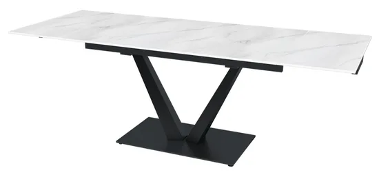 Стол "МАЛИБУ" 140-220, керамика Snow Mountain Stone матовый, опора черный муар