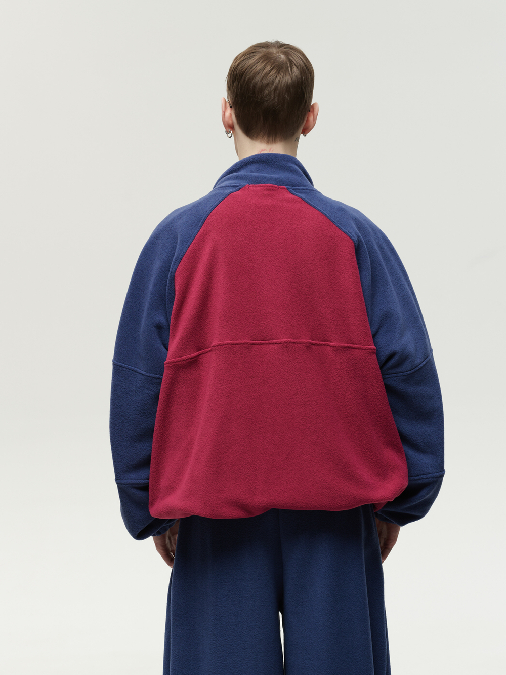 Drawstring Half-Zipped Sweatshirt Raspberry-Navy Smoke