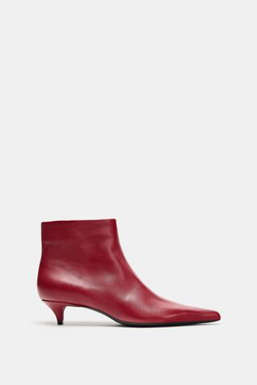 ZARA КОЖАНЫЕ БОТИЛЬОНЫ НА ТОНКОМ КАБЛУКЕ, КРАСНЫЙ