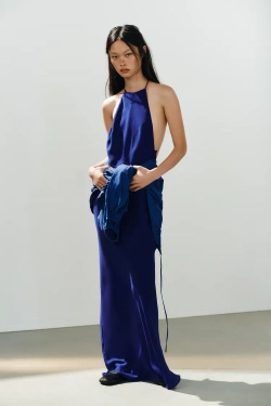 ZARA ДЛИННОЕ ПЛАТЬЕ-ХАЛТЕР, НЕОНОВЫЙ СИНИЙ