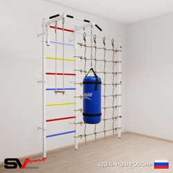 Шведская стенка Sv Sport 51220 (Турник стандарт/Трапеция/Цепь/Мешок 22кг/Канатный лаз)