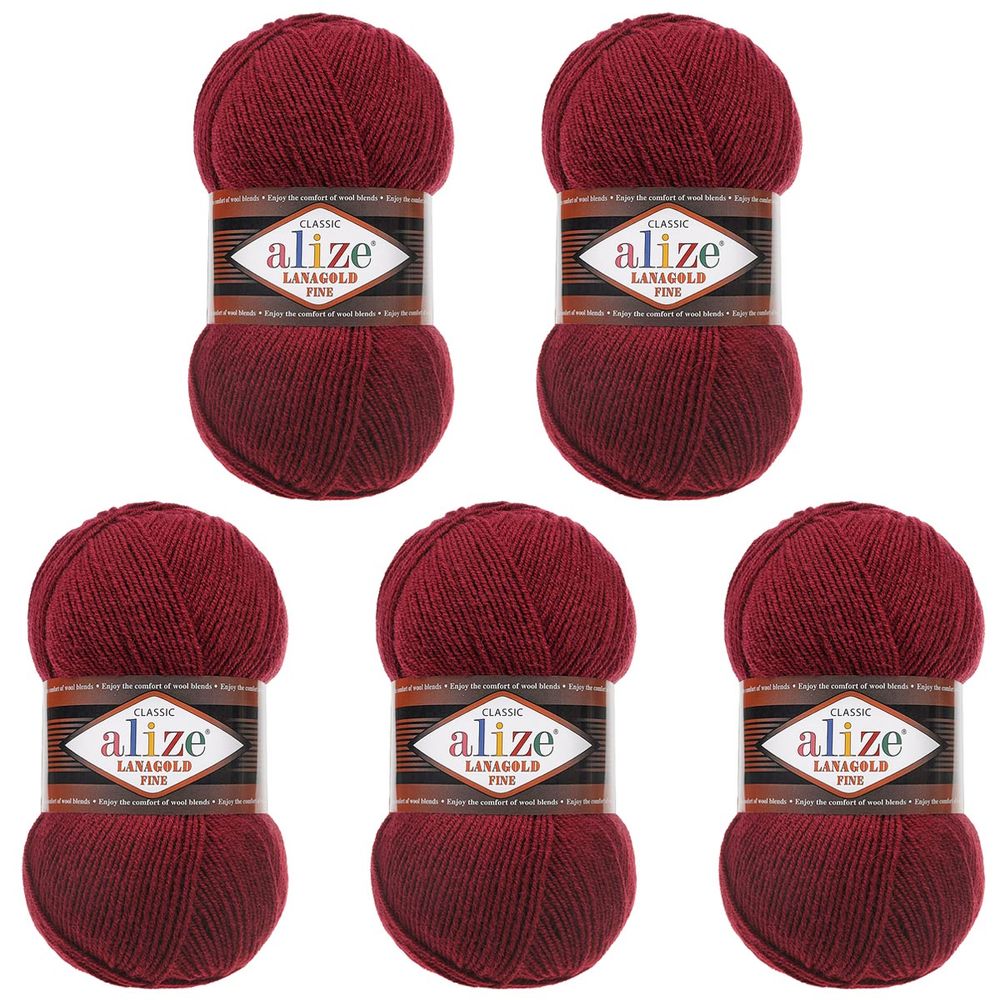 Пряжа Alize (Ализе) Lana Gold Fine / уп.5 мот. по 100 г, 390м, 057 бордовый A