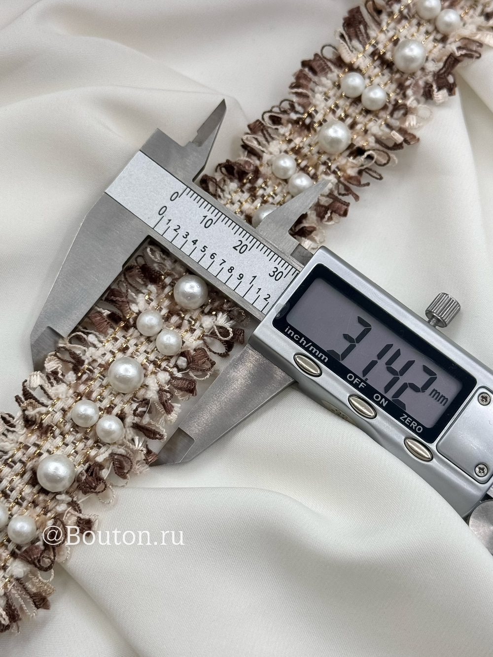 Тесьма жемчуг коричневая капучино твидовая 2 ряда