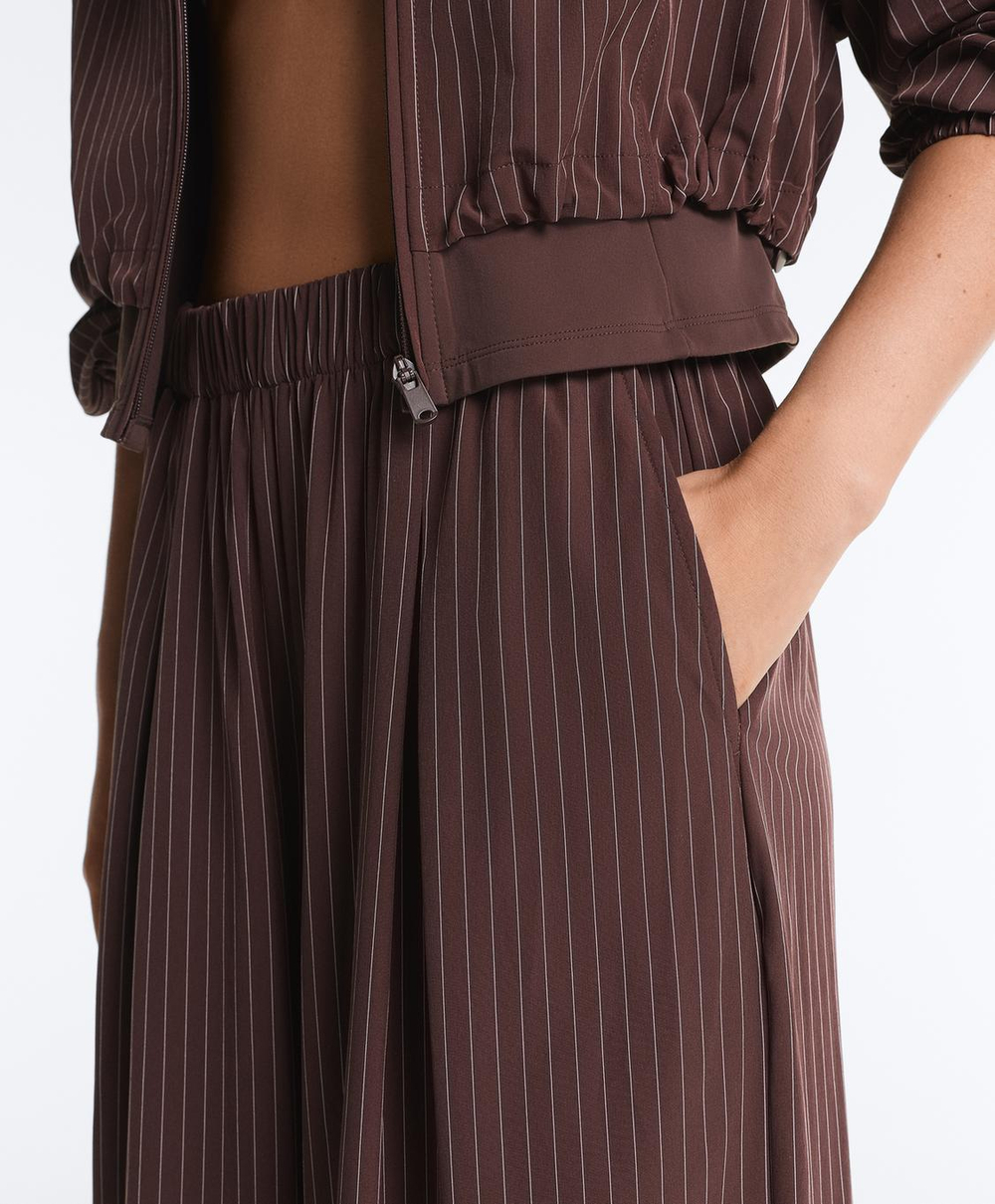 OYSHO Брюки Wide leg в полоску с водоотталкивающим эффектом, шоколадный