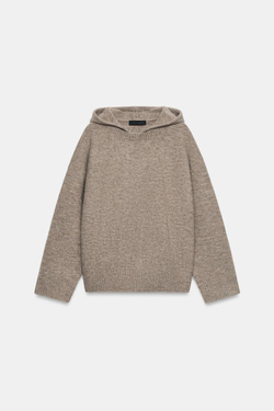ZARA СВИТЕР ОВЕРСАЙЗ С КАПЮШОНОМ, СВЕТЛЫЙ СЕРО-КОРИЧНЕВЫЙ