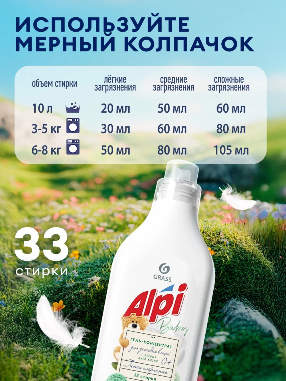 GraSS ALPI Sensitive Гель для стирки детского белья 1 л
