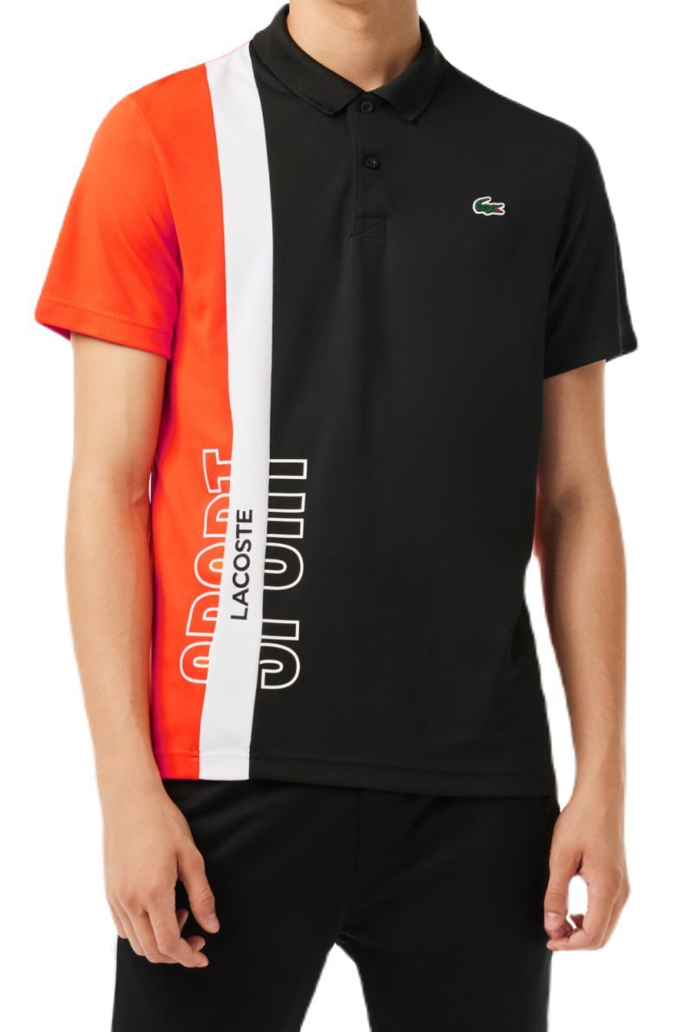 Мужское теннисное поло Lacoste Regular Fit Recycled Knit Tennis Polo Shirt - black/orange/white