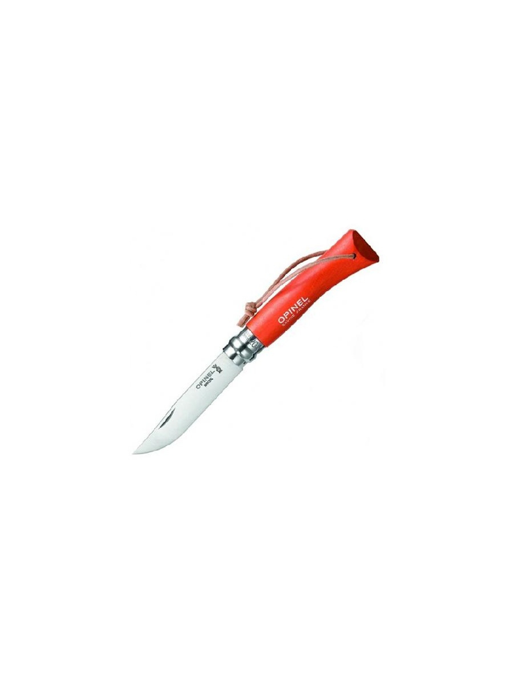 Нож Opinel №8 Trekking, нержавеющая сталь, кожаный темляк, красный, 001705