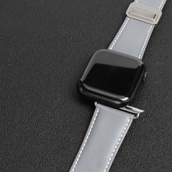 Ремешок из натуральной кожи серого цвета от Dux Ducis для смарт часов Apple Watch 42, 44, 45, 46, 49мм, серия YA Series