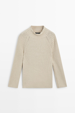 Massimo Dutti Свитер из 100% хлопка в двухизнаночной технике, каменный