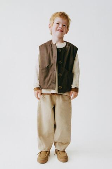 ZARA БРЮКИ BAGGY ИЗ ТВИЛА, ПЕСОЧНЫЙ